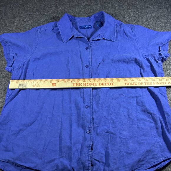 VTG Karen Scott Womens Button Up Blue Short Sleeve Linen Cotton Shirt Size XL - Picture 6 of 11
